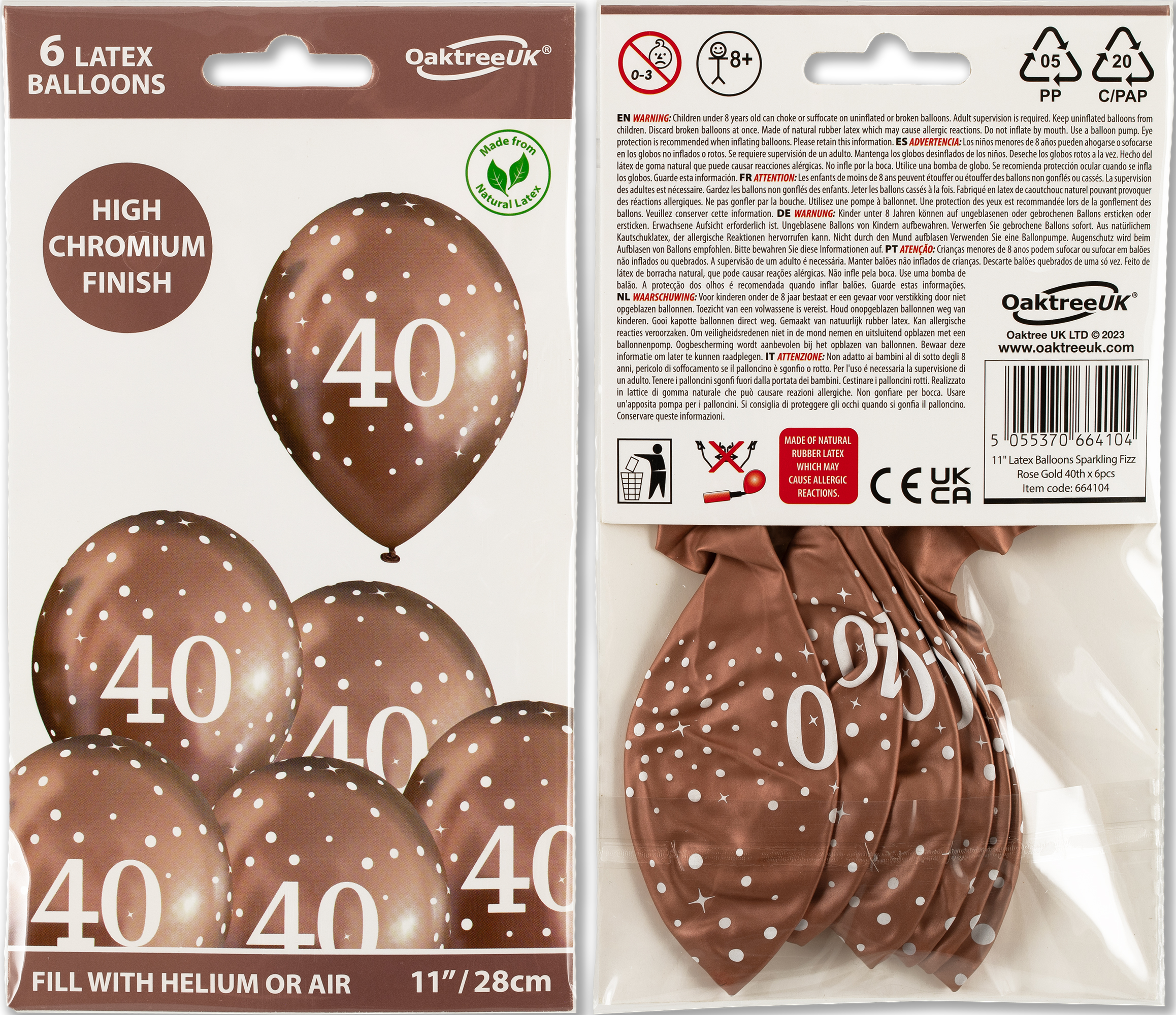 11inch Sparkling Fizz Rose Gold 40th Birthday Latex balloons - 6 pack