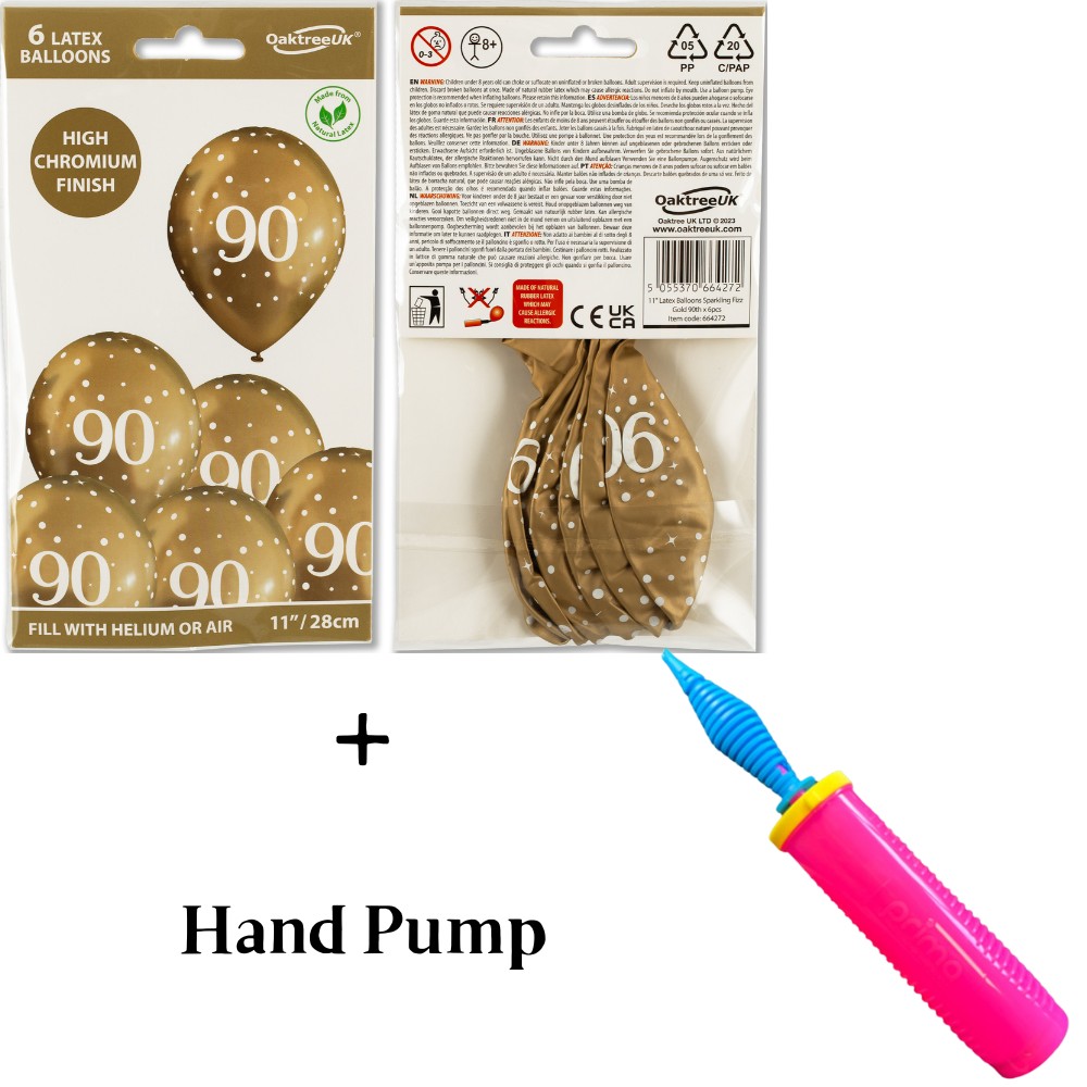 90th Birthday Sparkling Fizz Gold Latex Balloons