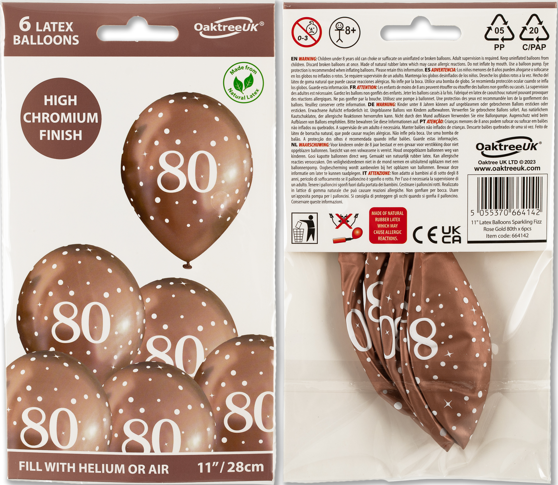 11inch Sparkling Fizz Rose Gold 80th Birthday Latex balloons - 6 pack