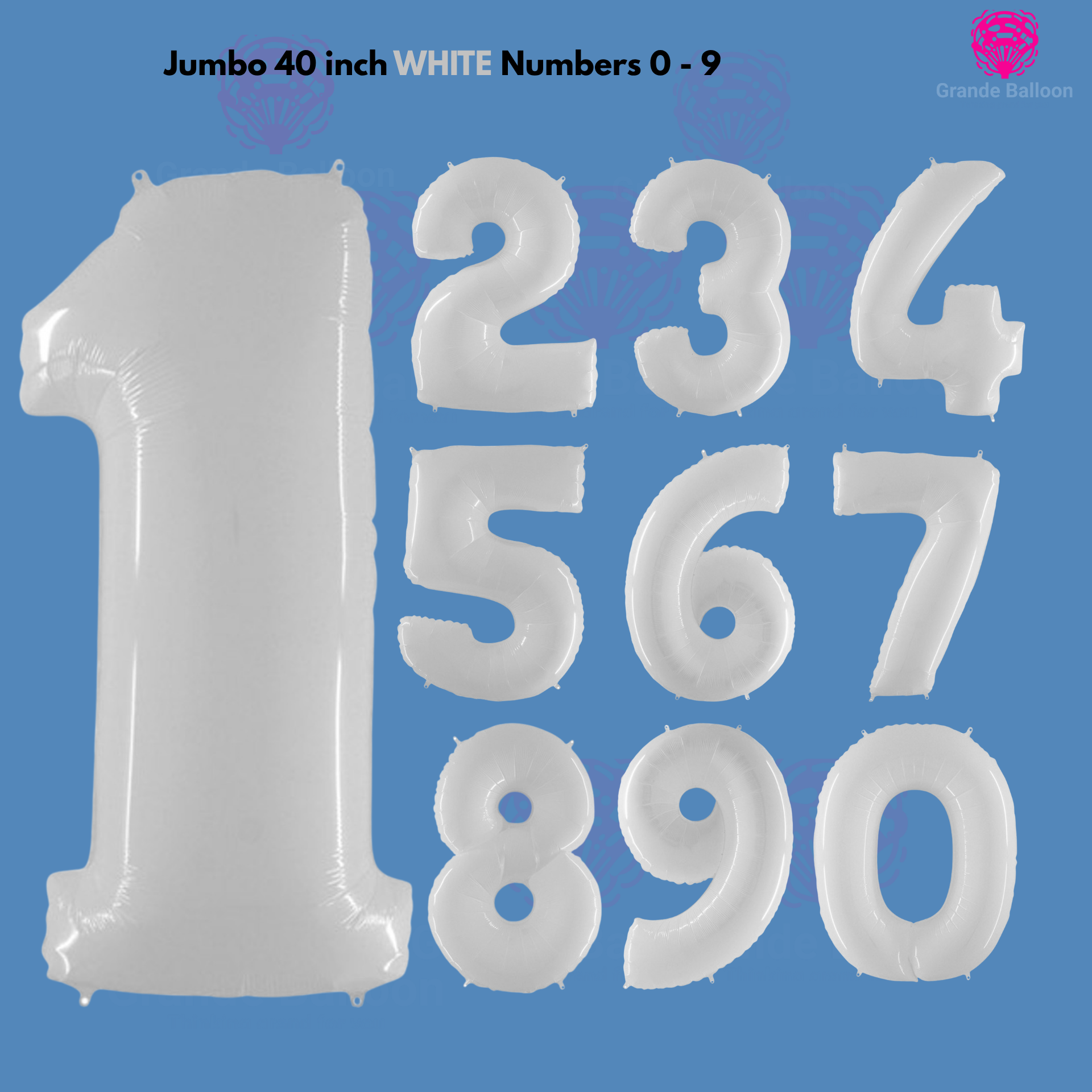 Jumbo 40 Inch Shiny White Foil Number Balloon 0 - 9