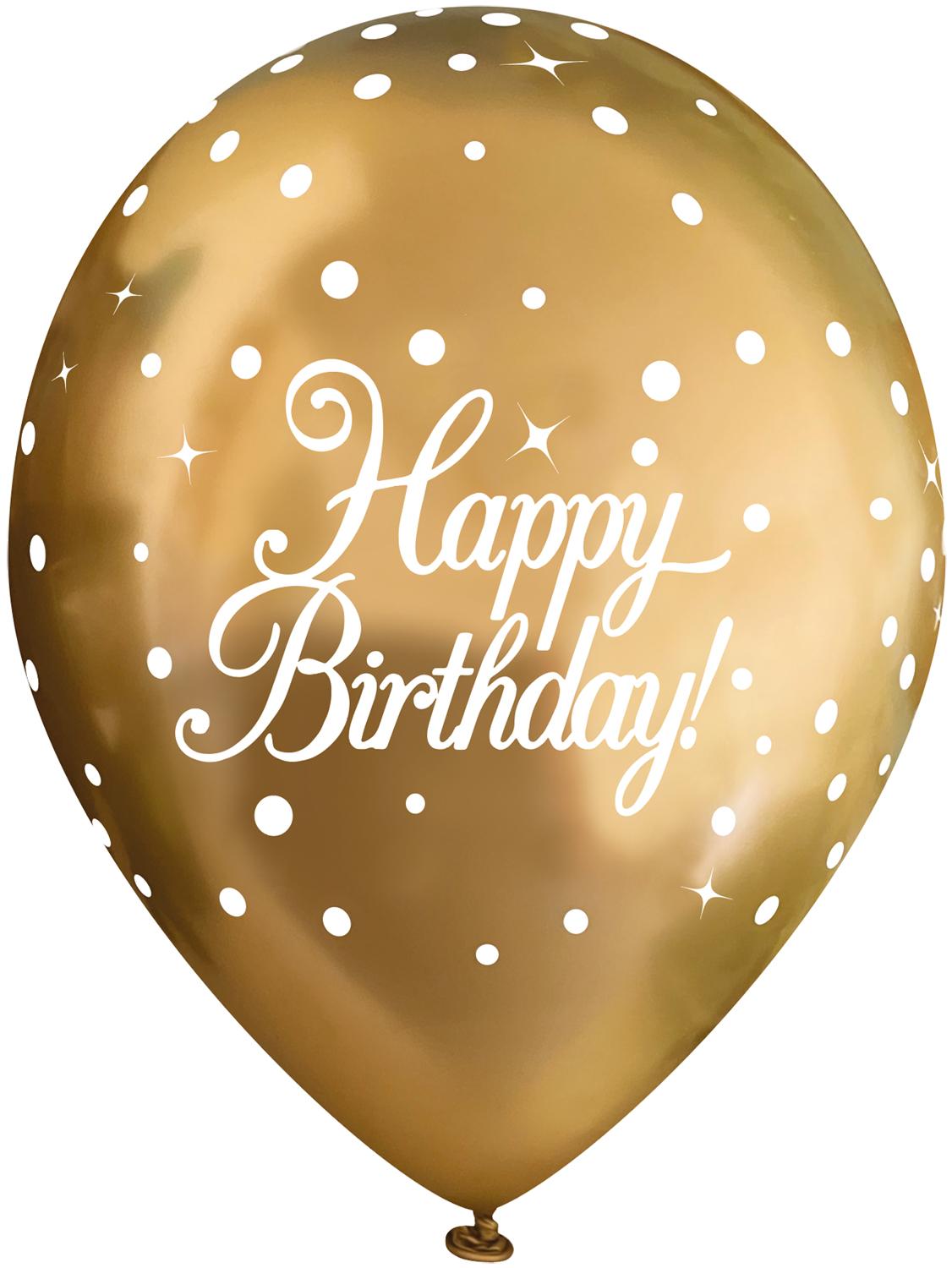 11inch Gold Sparkling Fizz 'Happy Birthday' Latex Balloons  (6 pack)