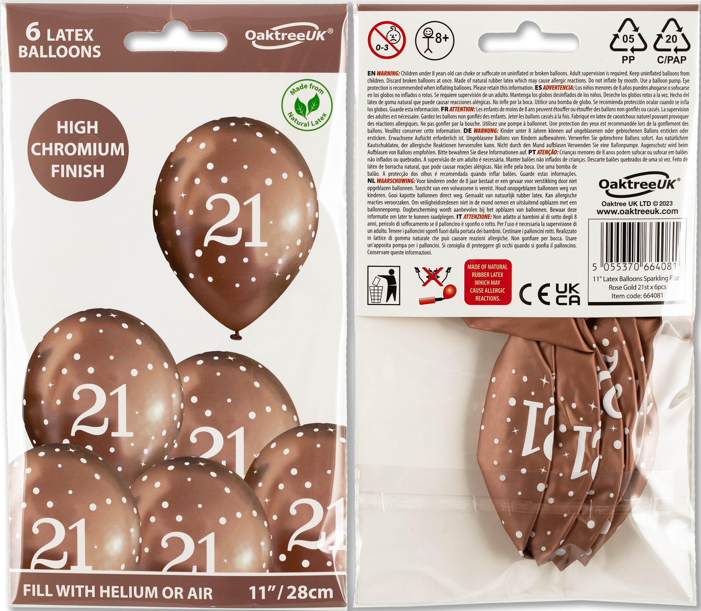 11inch Sparkling Fizz Rose Gold 21st Birthday Latex balloons - 6 pack