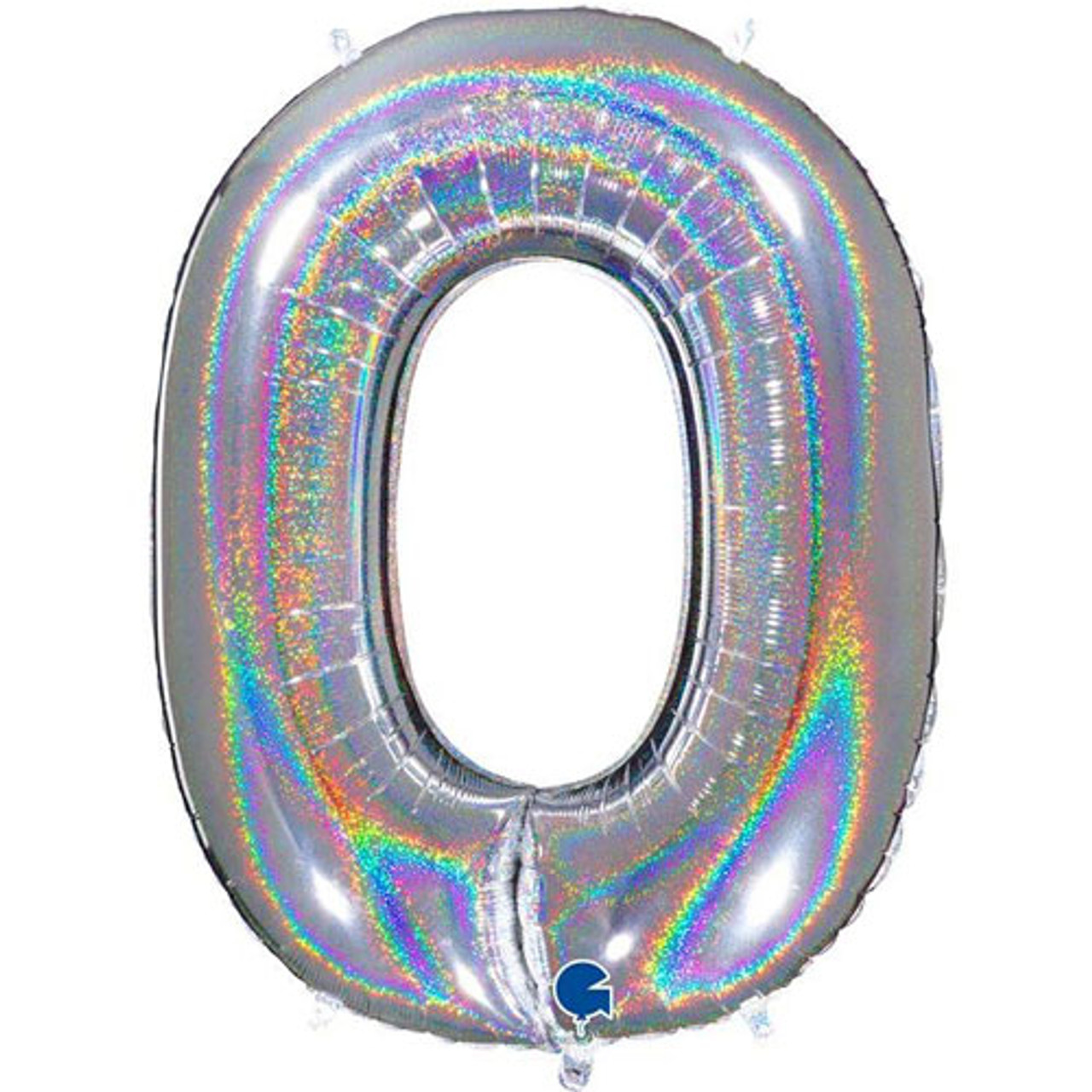 Jumbo 40 Inch Holographic Silver Foil Number Balloon 0 - 9
