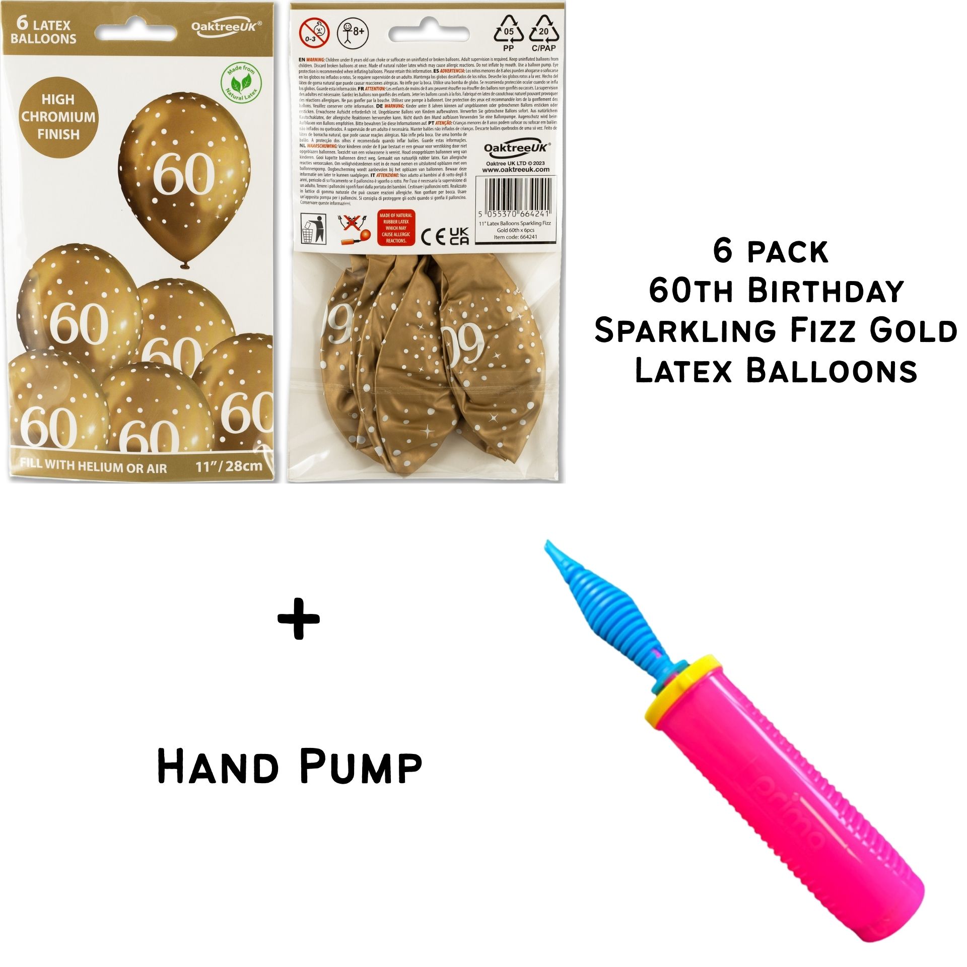 60th Birthday Sparkling Fizz Gold Latex Balloons