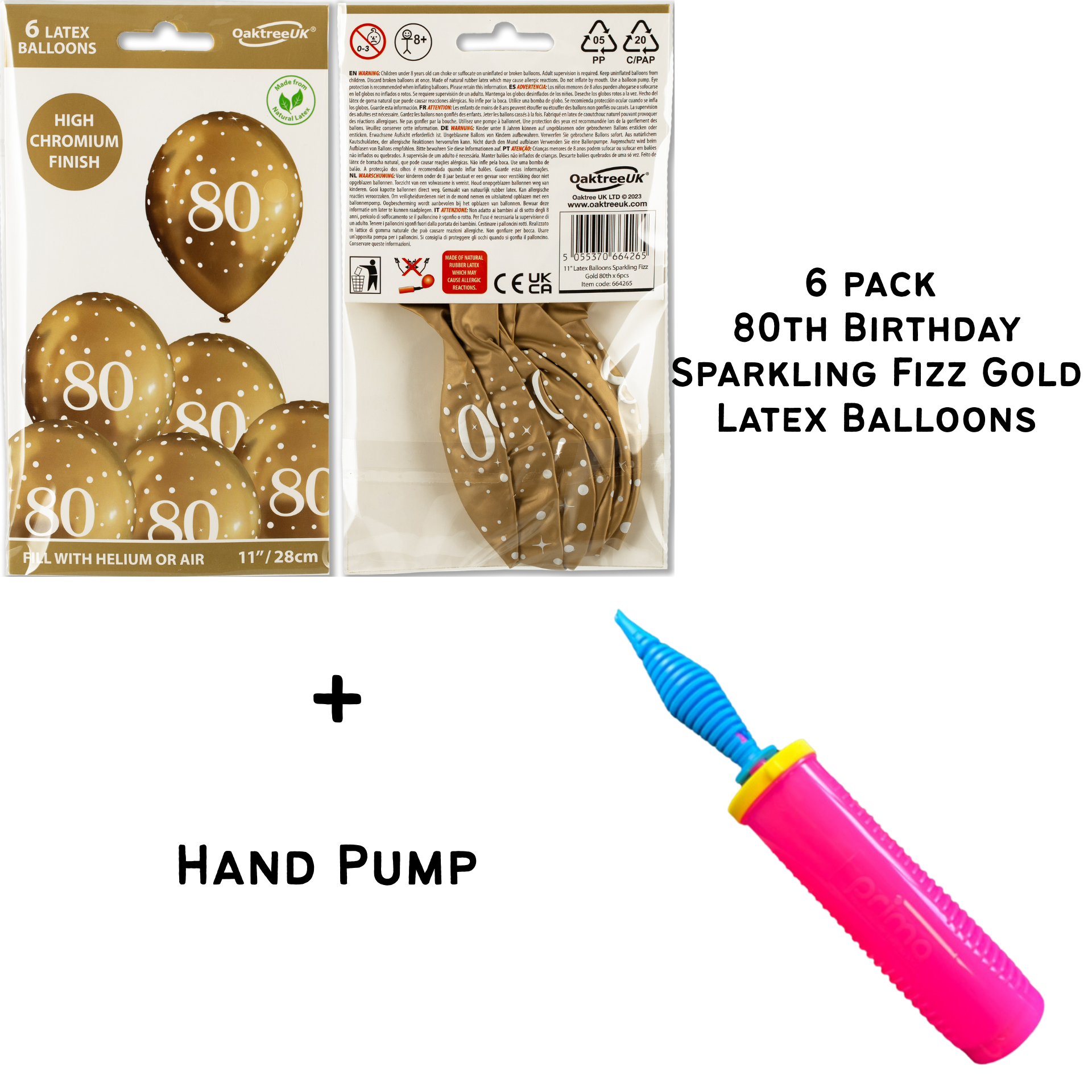 80th Birthday Sparkling Fizz Gold Latex Balloons