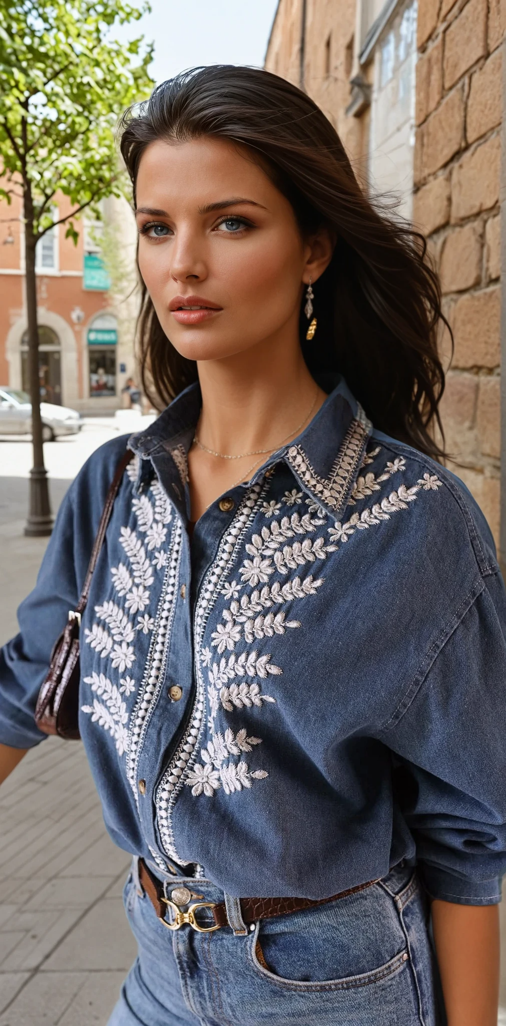 Chemise en jean brodée