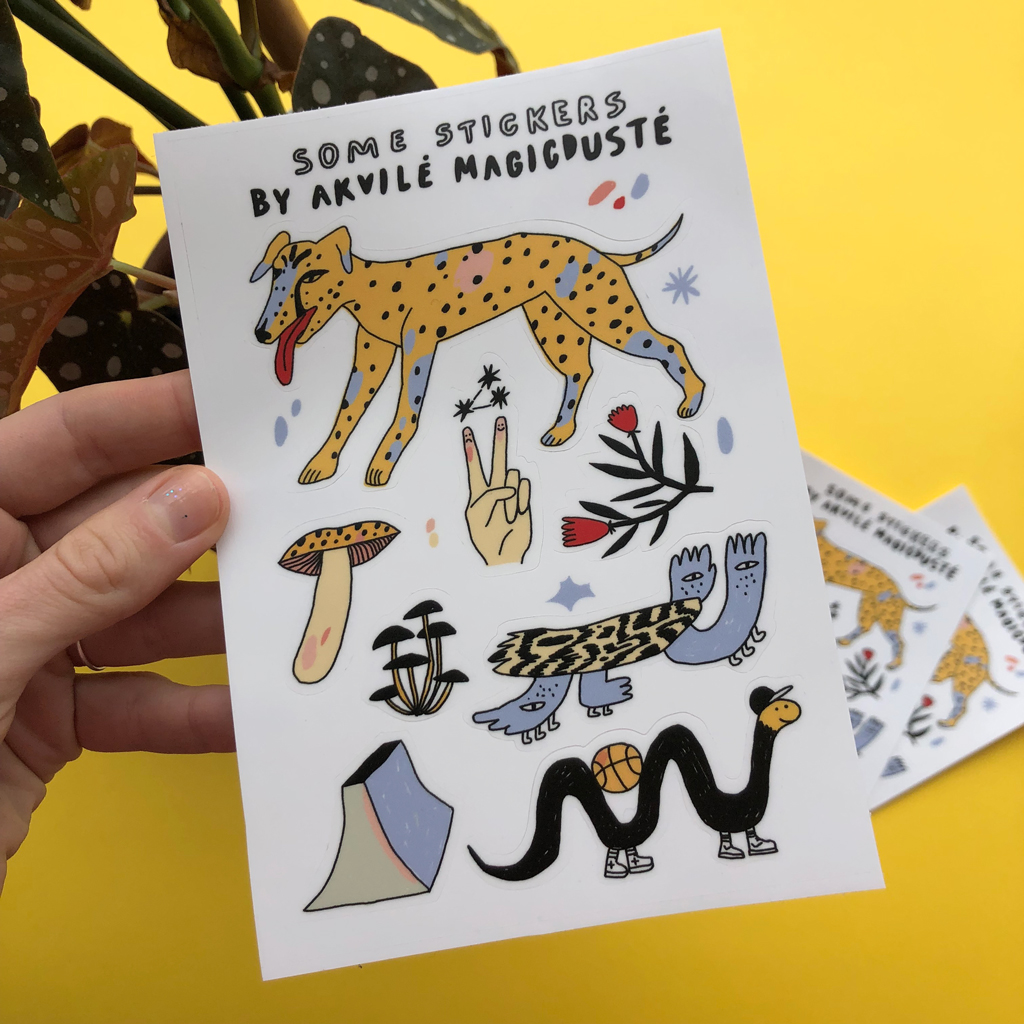 Stickers sheet: dogs and mushrooms