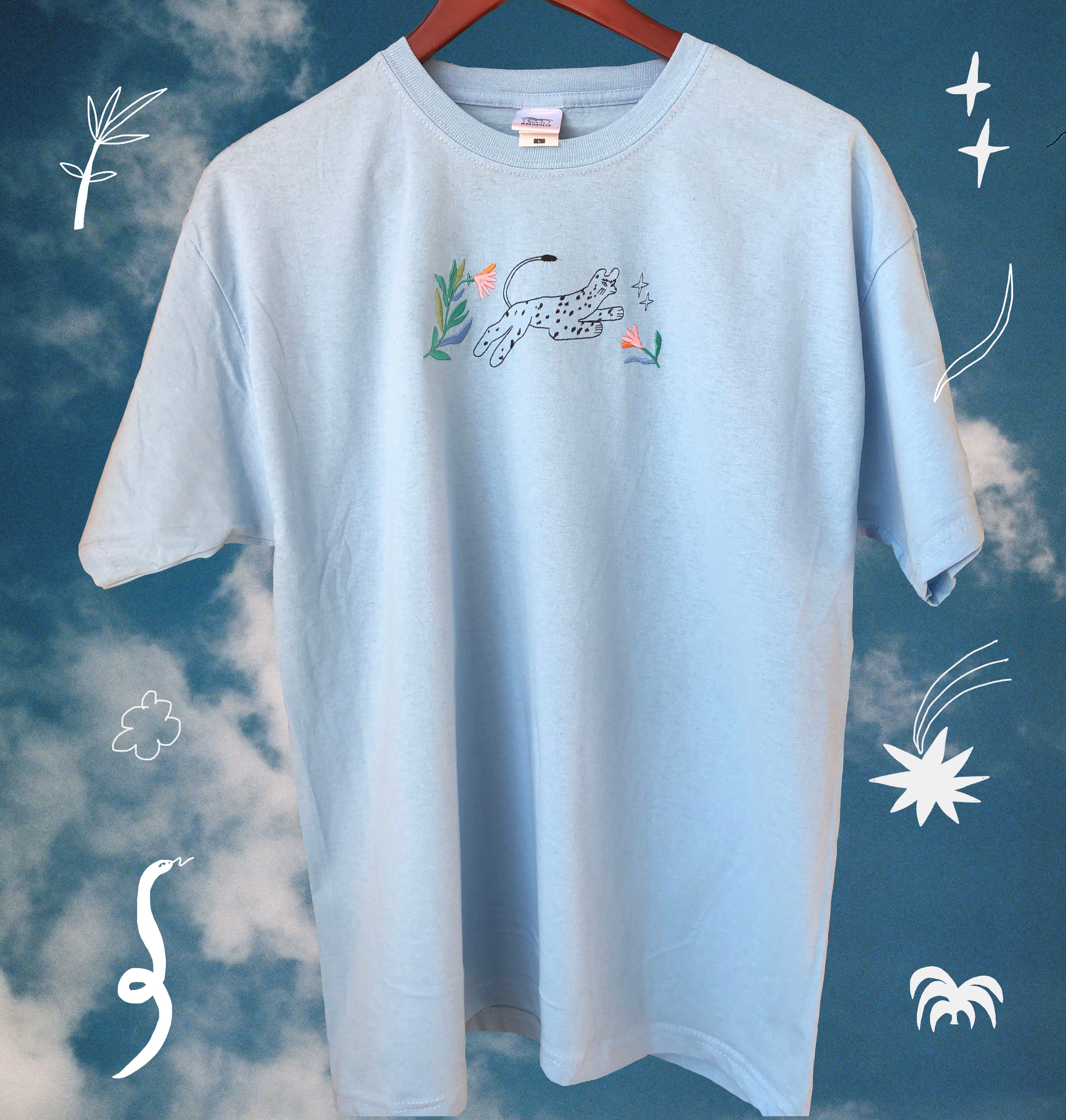 Wild cat t-shirt SKY BLUE