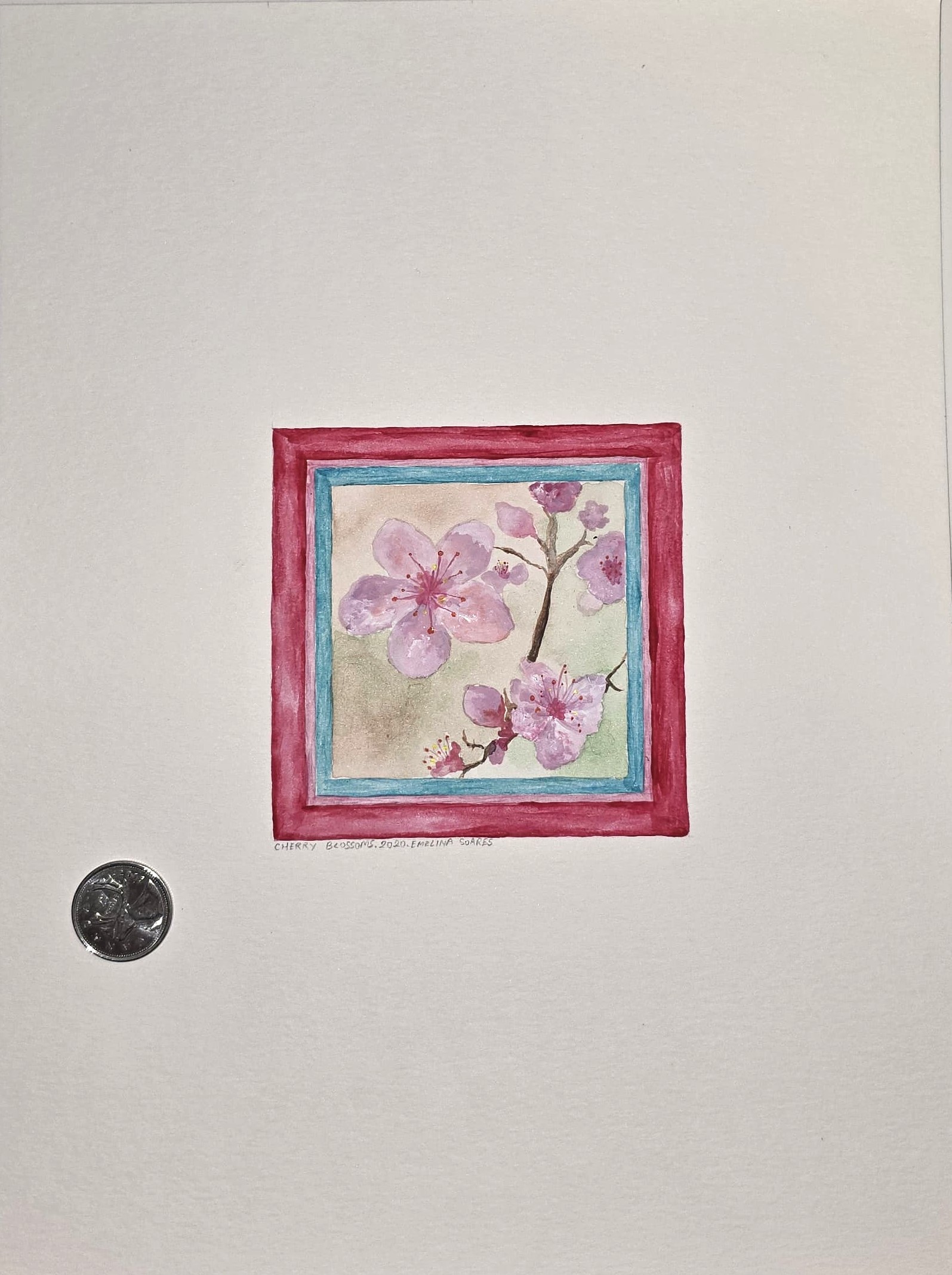Cherry Blossom with Red Border - Miniature Painting