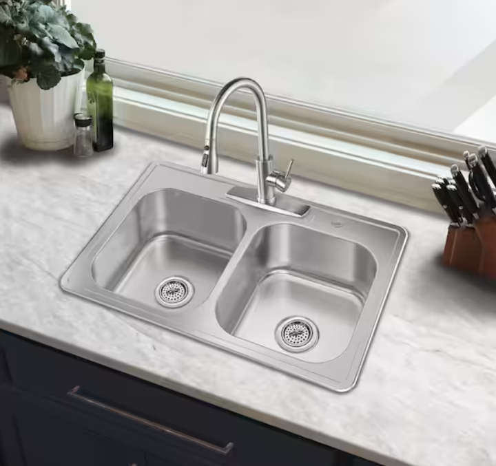 Sink Double Bowl  33”W 9”D Stainless