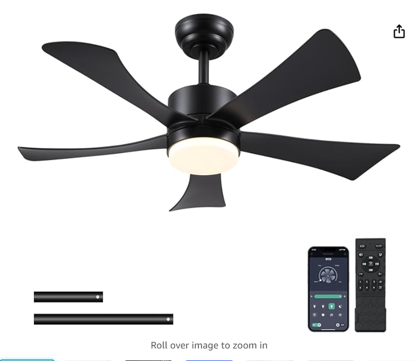 44" Black Ceiling Fan 