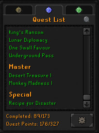 RFD (Barrows gloves) + Full void & 3 helmets + 70 Prayer & Piety 99 Strength Main / 80 Attack & Defence + Firecape (176 QP) ez3221