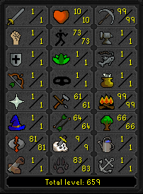 Regular Ironman Skiller - 99 Firemaking w/ 99 Mining|73 Agility|83 Hunter|81 Runecrafting + Pyromancer Outfit ez3415 [JAGEX LAUNCHER]