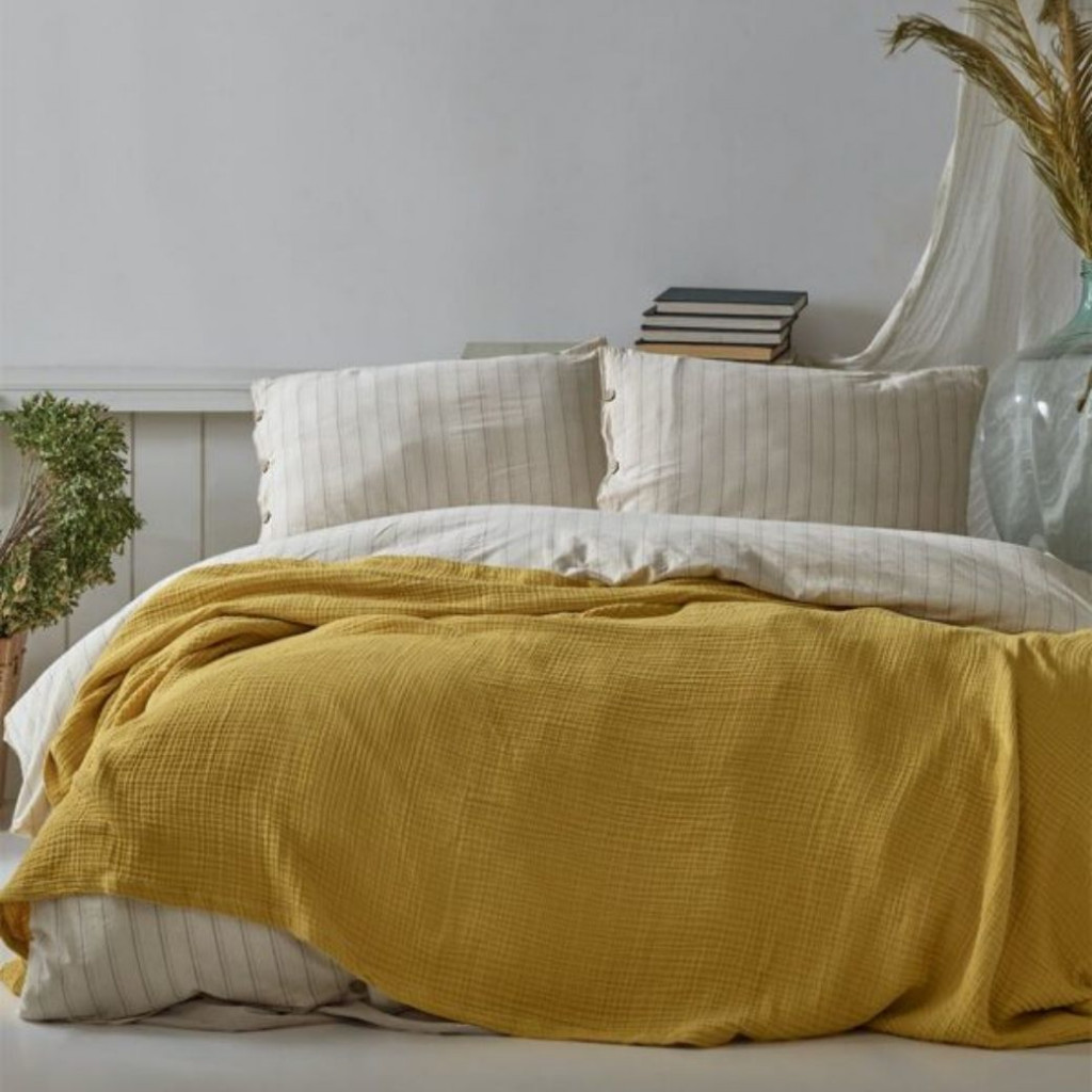 Lovatiesė-pledas MUSLIN Yellow/Geltona  220x230 cm