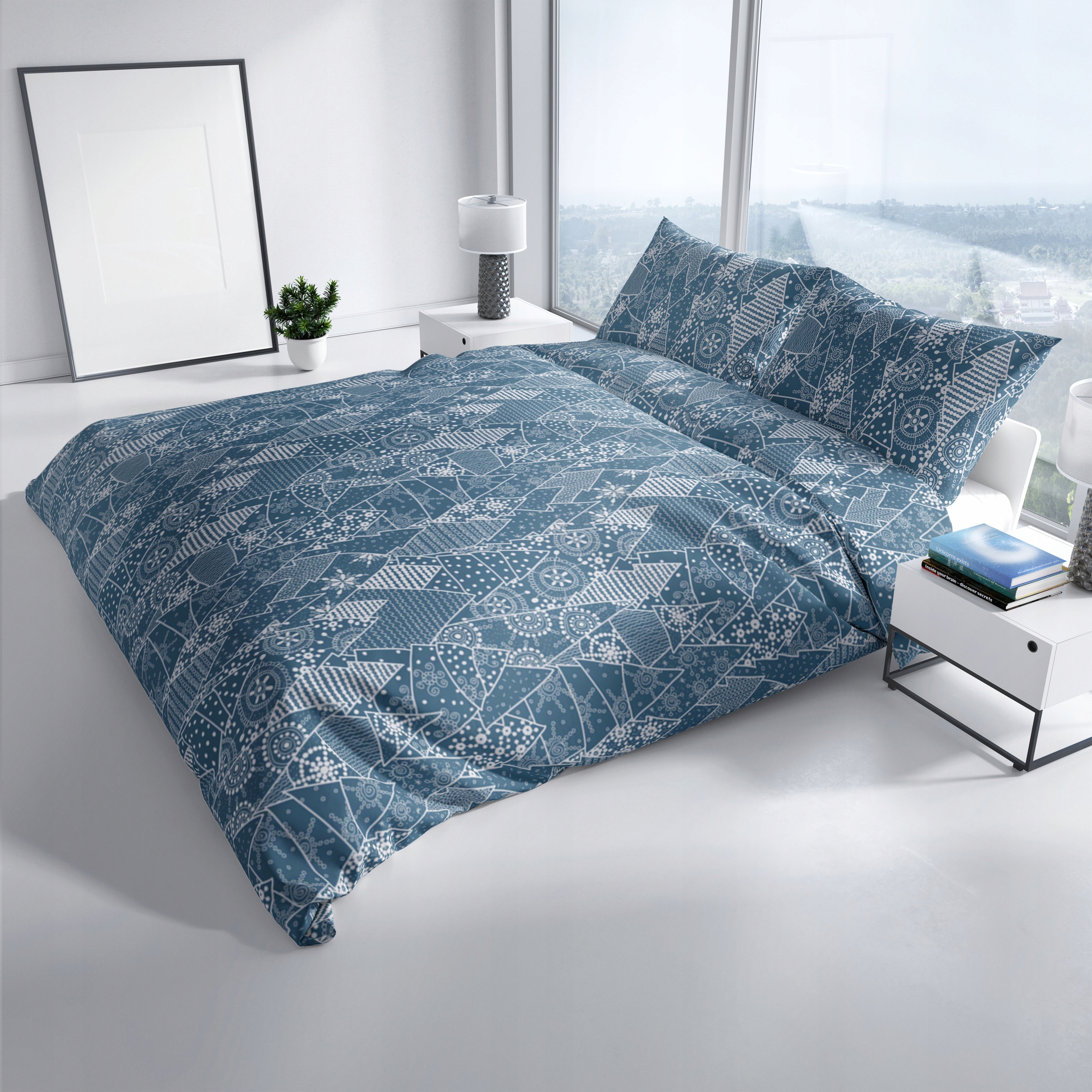 Patalynės komplektas CHRISTMAS TREES Blue 220x200cm, 3 dalių