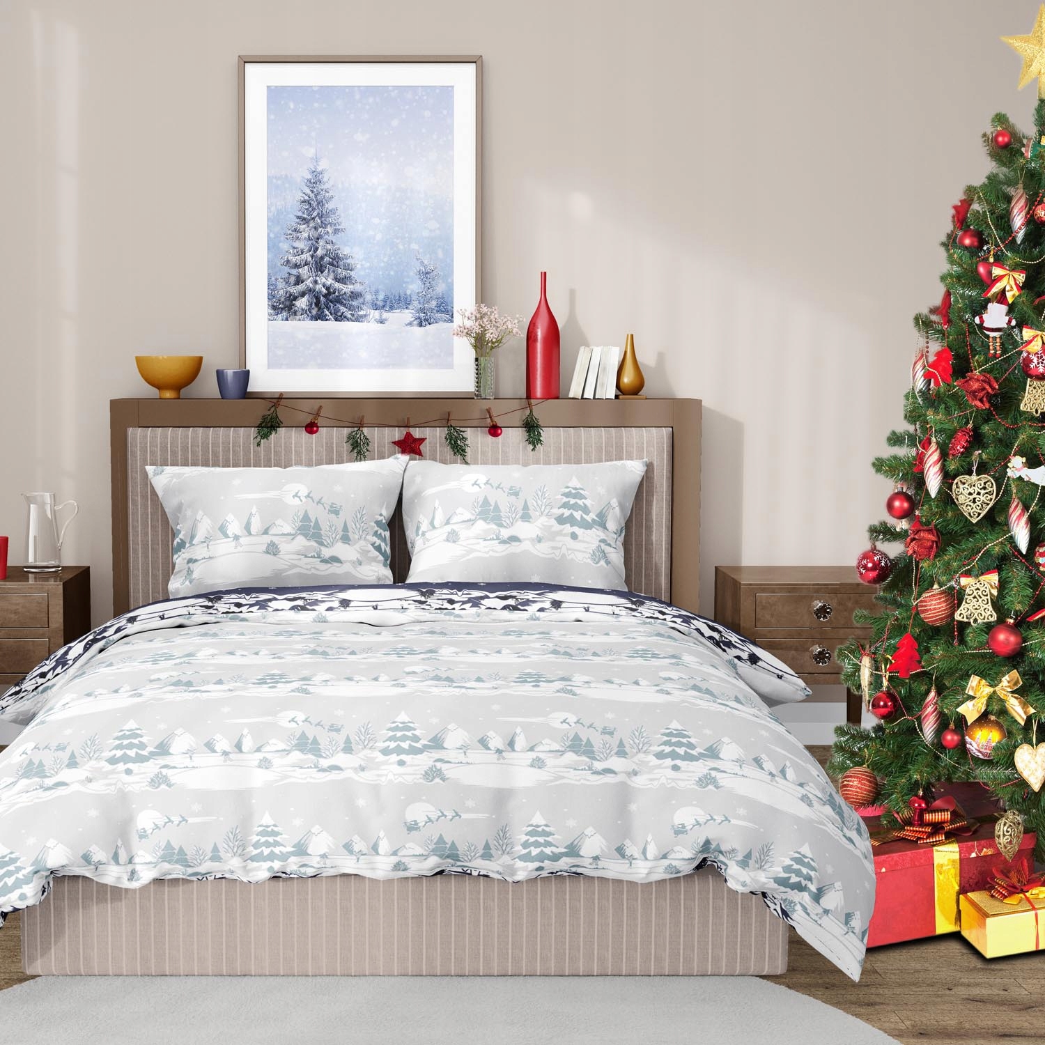 Patalynės komplektas CHRISTMAS FOREST Blue 220x200cm, 3 dalių