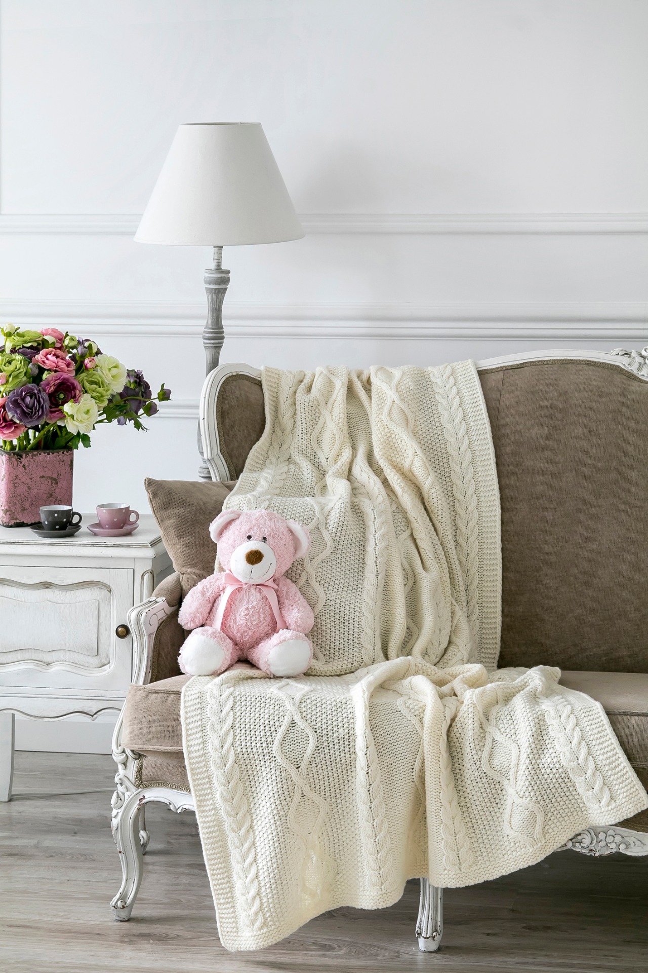 Merino vilnos pledas ARAN Ecru 160x220 cm