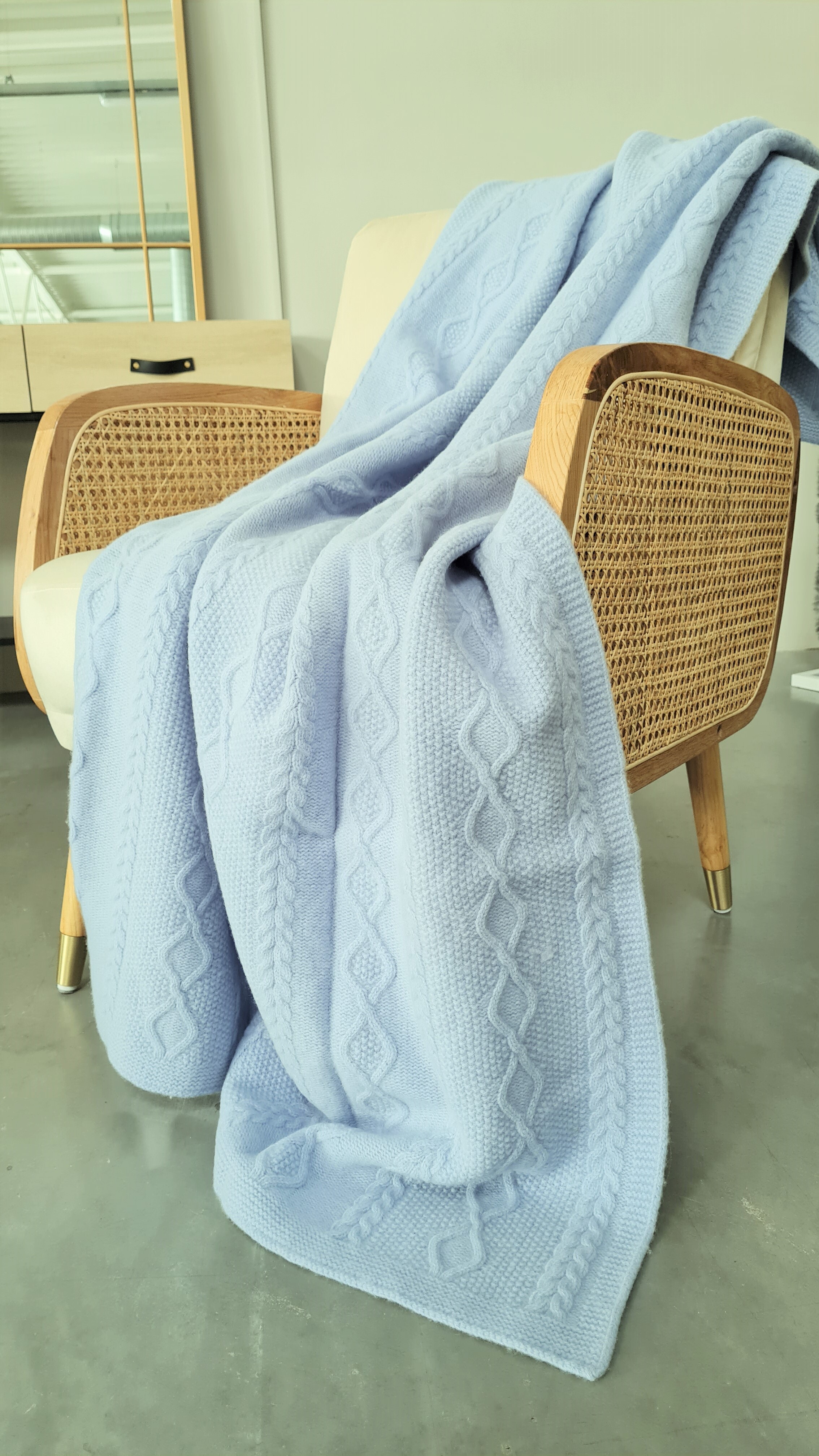 Merino vilnos pledas  ARAN Blue 100x130 cm