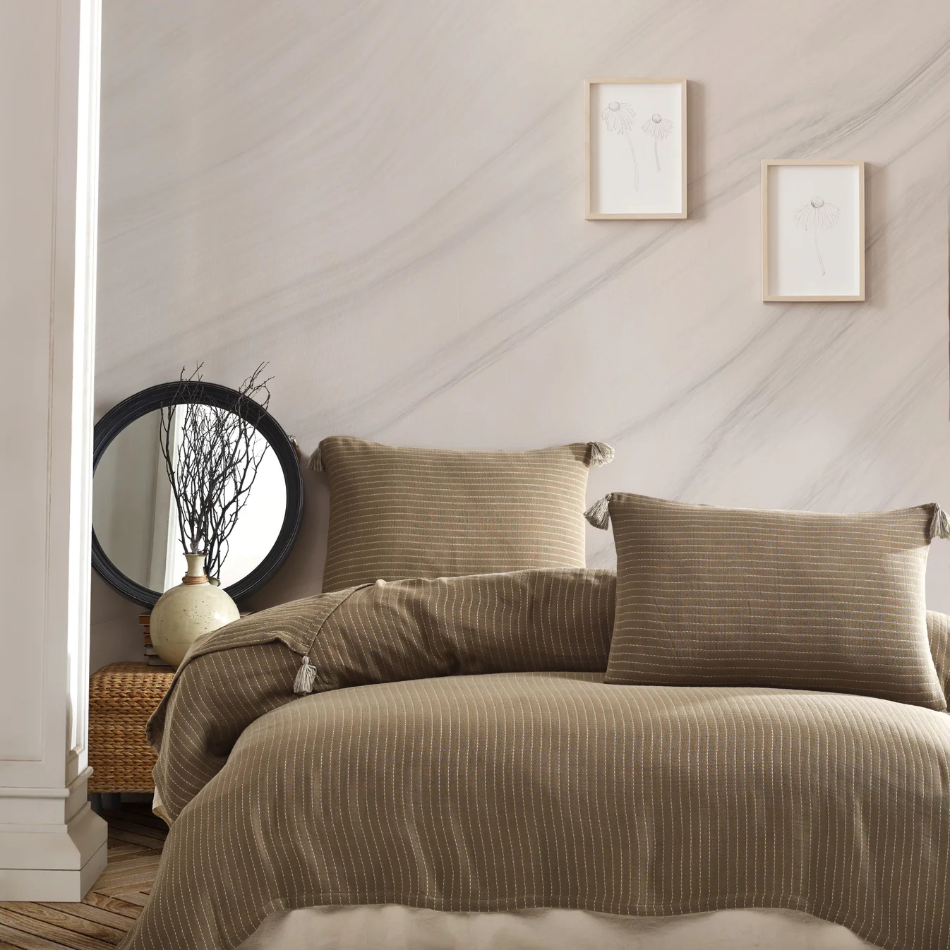 Lovatiesė su pagalvių užvalkalais COSTA Mink (Khaki)  220x240 cm