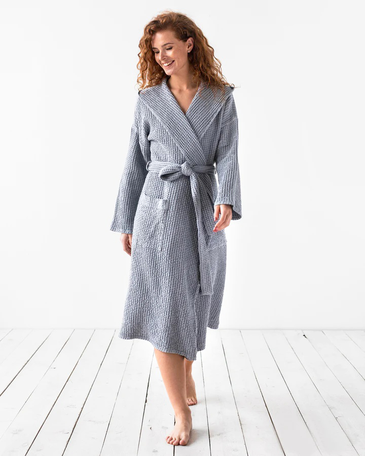 Ilgas lininis chalatas su kapišonu ROBE Light Grey