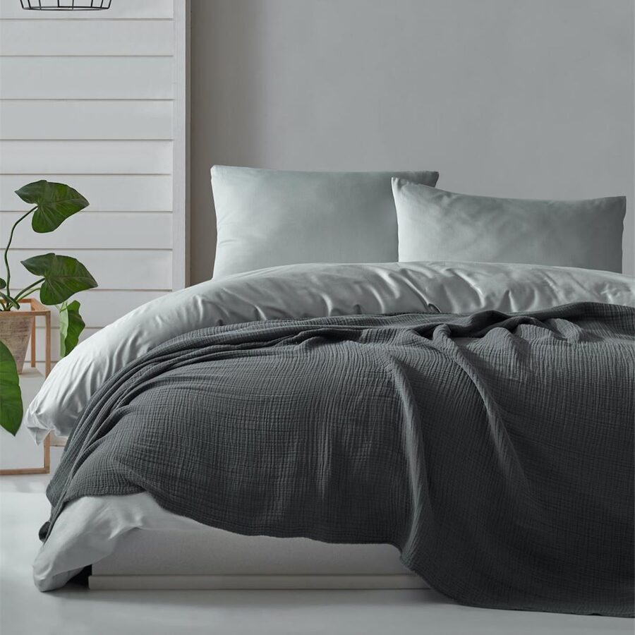 Lovatiesė-pledas MUSLIN Antracite 220x230 cm