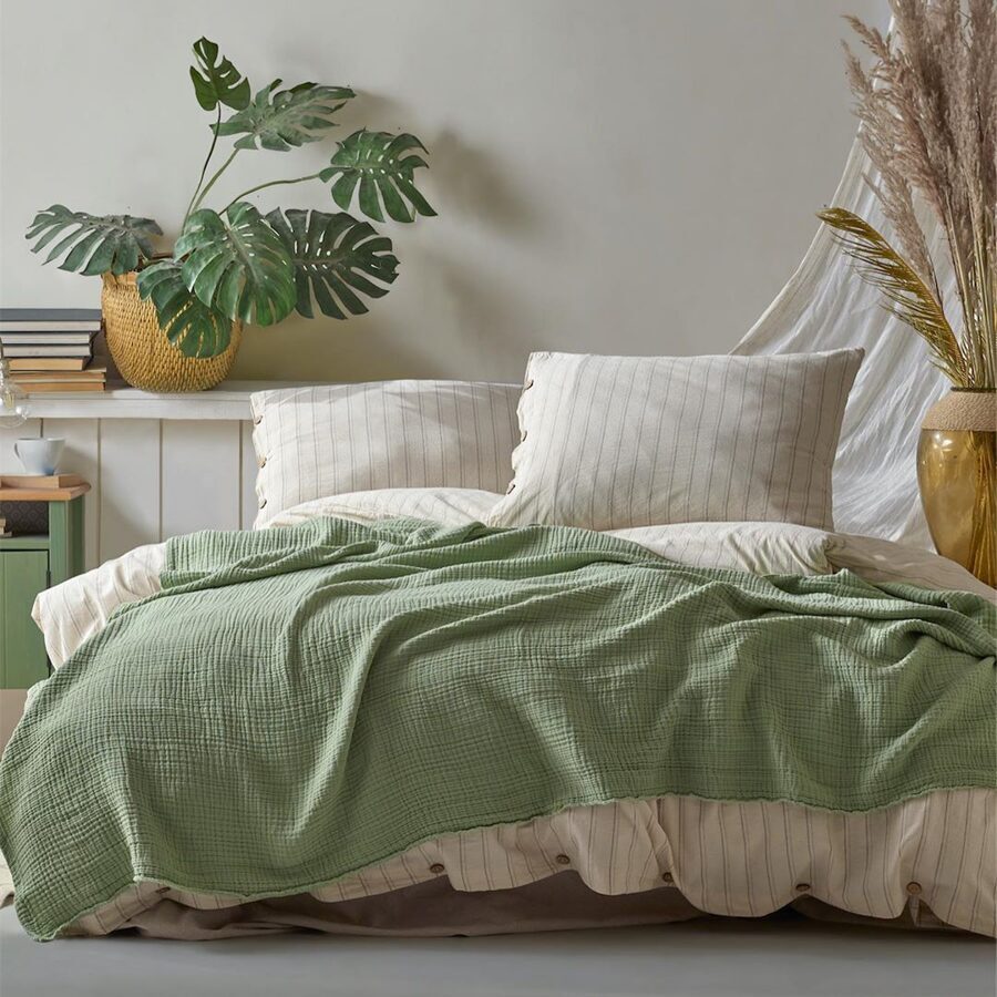 Lovatiesė-pledas MUSLIN Green 220x230 cm