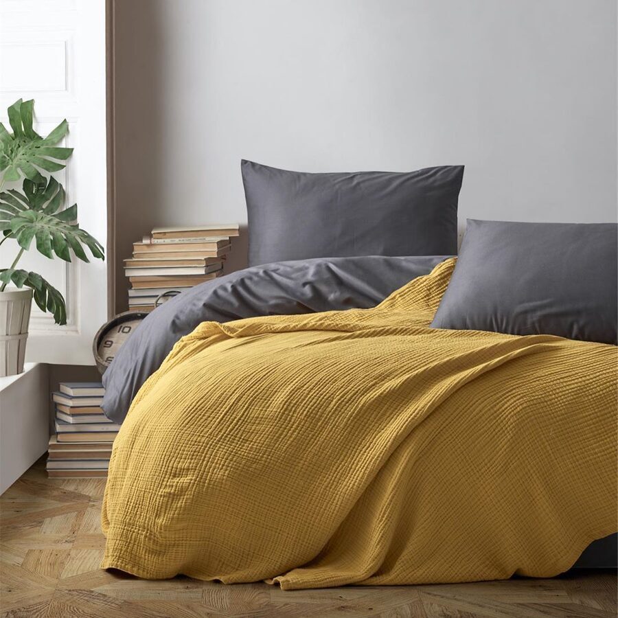 Bedspread-plaid MUSLIN Yellow 220x230 cm