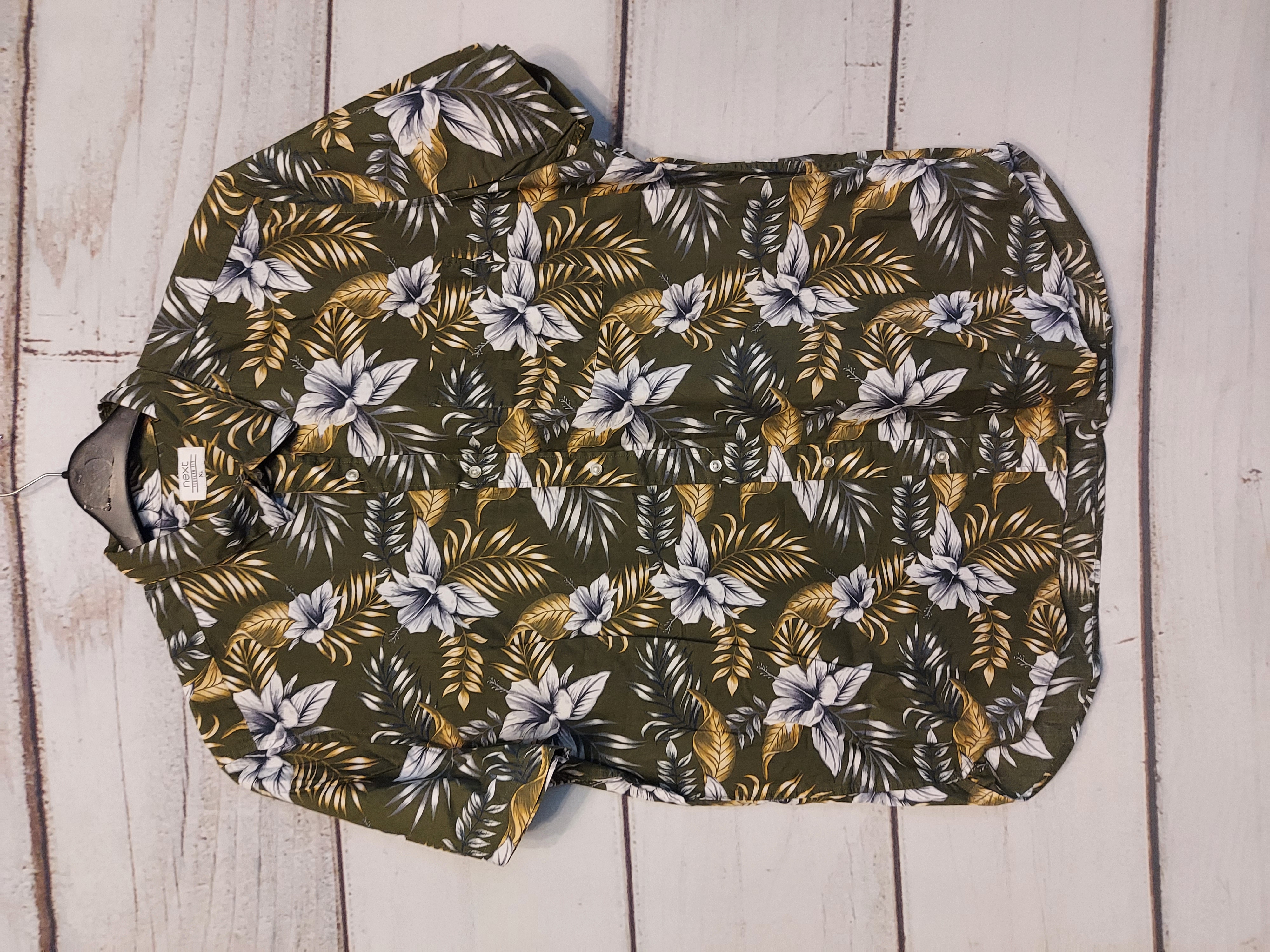 Next army green floral print shirt size XL 