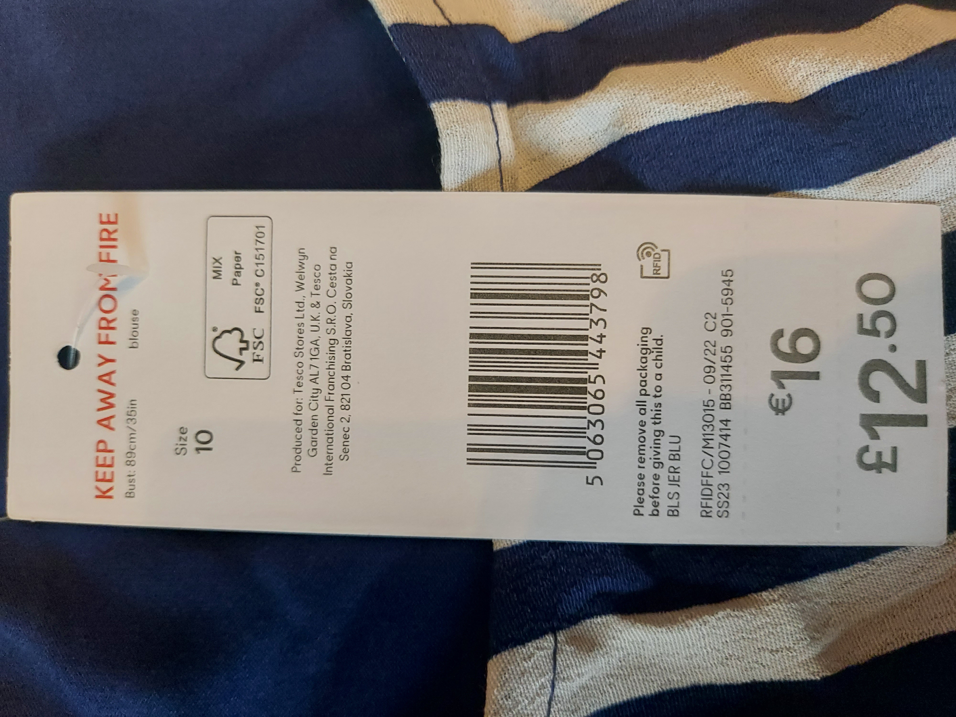 F&F blue and white blouse size 10
