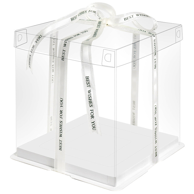 10.75 inch x 13.7 inch square transparent cake box with clear lid plus free ribbon