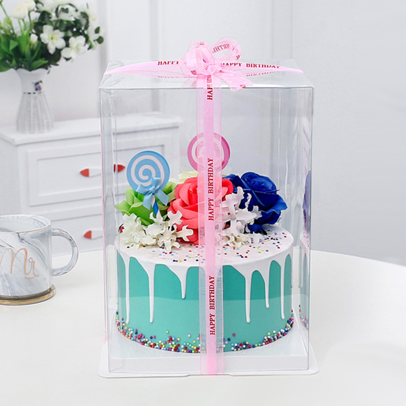 10.75 inch x 13.7 inch square transparent cake box with clear lid plus free ribbon