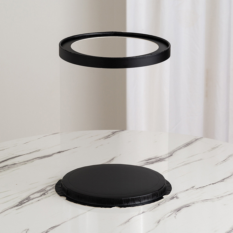 Set of 8.5 inch x 9 inch round clear cake box with clear lid plus free ribbon