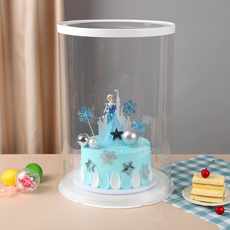 Set of 8.5 inch x 9 inch round clear cake box with clear lid plus free ribbon