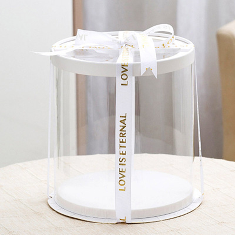 Set of 8.5 inch x 12 inch round cake box  with clear lid plus free ribbon