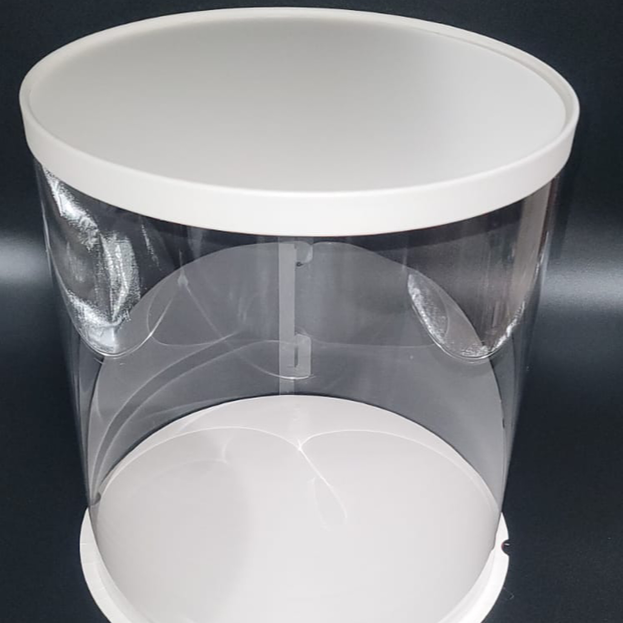 Set of 10 inch x 17 inch transparent round cake box with free ribbon