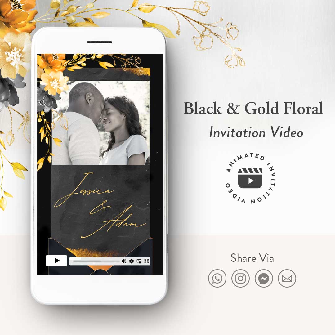 Black & Gold Floral Wedding Invitation Video 