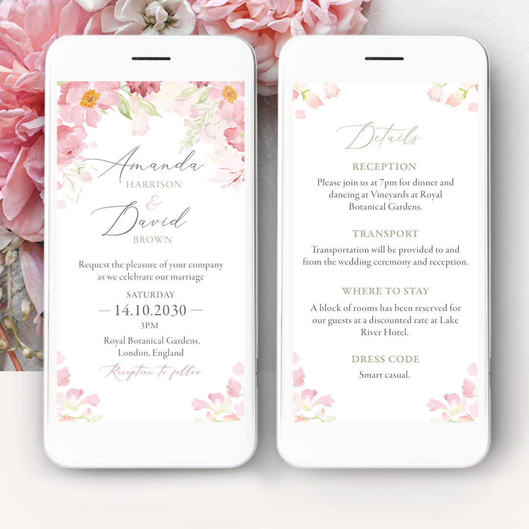Pink Floral Wedding Website