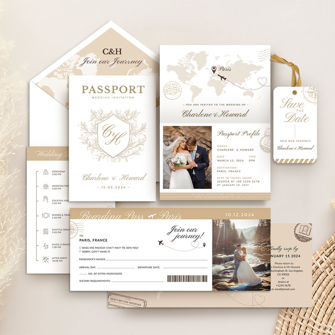 Printable Passport Wedding Invitation Suite with Boarding pass RSVP