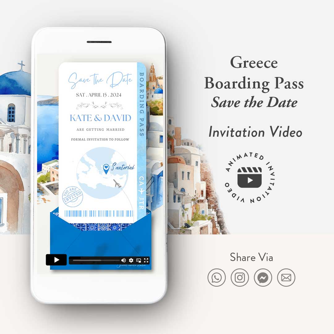 Santorini Boarding Pass Save the Date Invitation Video