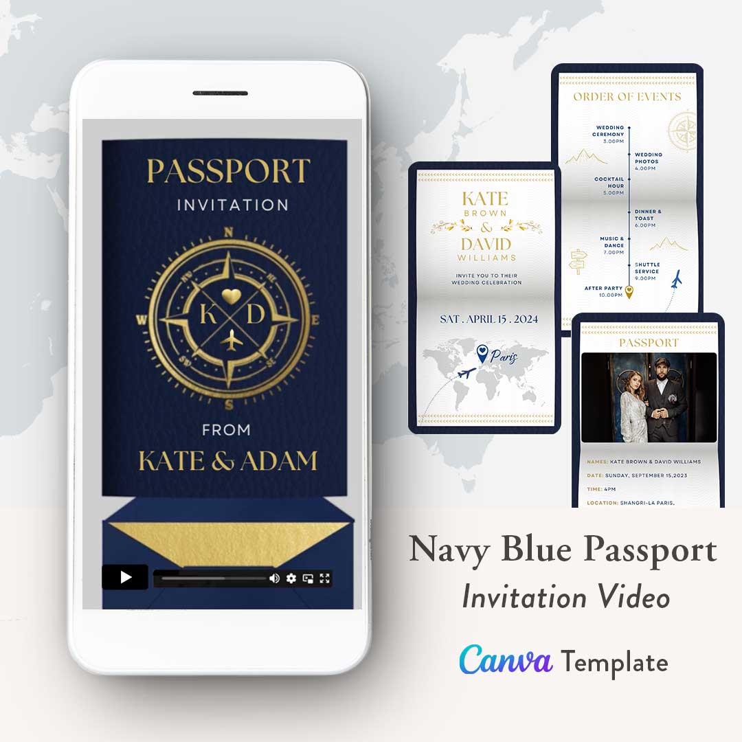 Navy Blue Destination Wedding Invitation Video