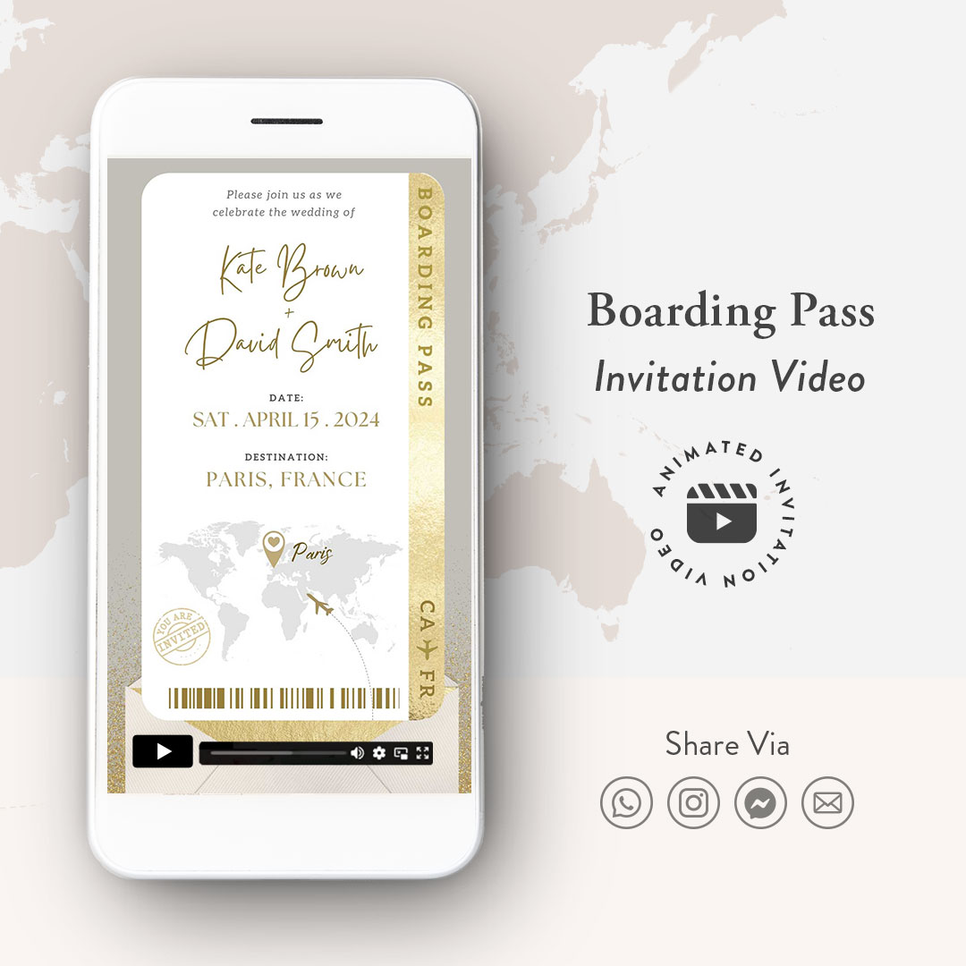 Gold Boarding Pass Wedding Invitation Video