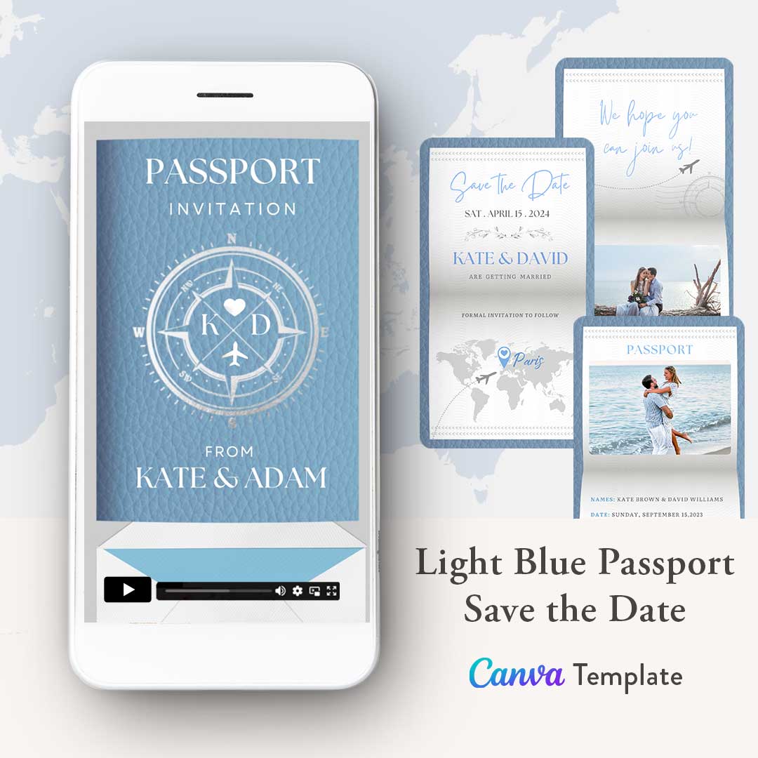 Light Blue Destination Save the Date Invitation Video