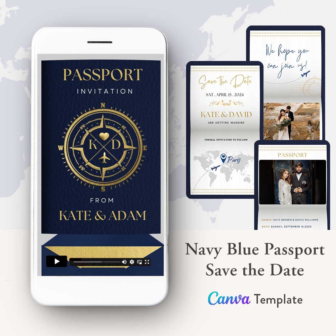 Navy Blue Destination Save the Date Invitation Video