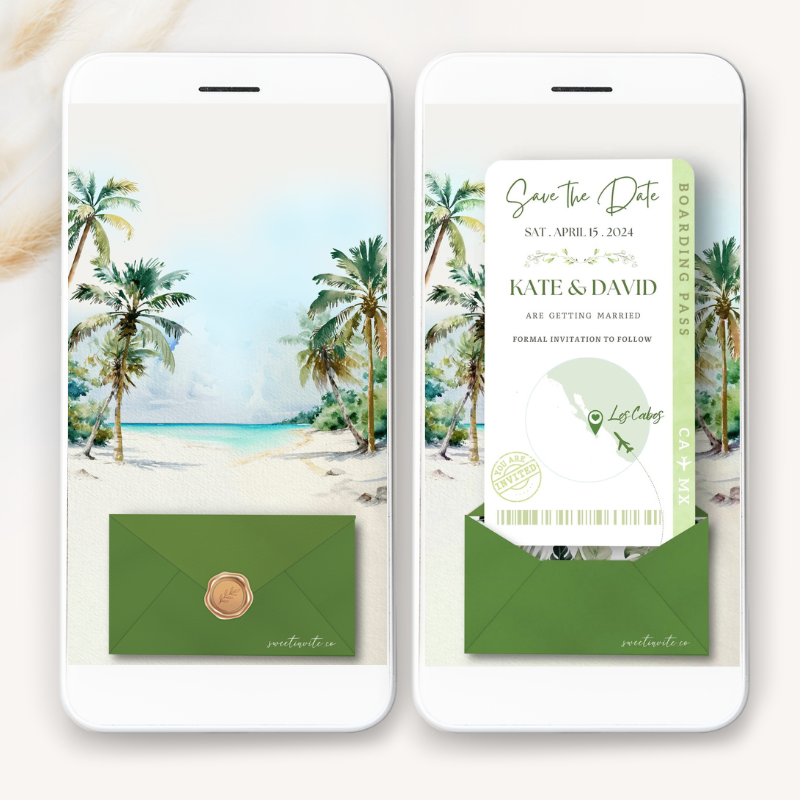 Tropical Save the Date Boarding Pass Wedding Invitation Video
