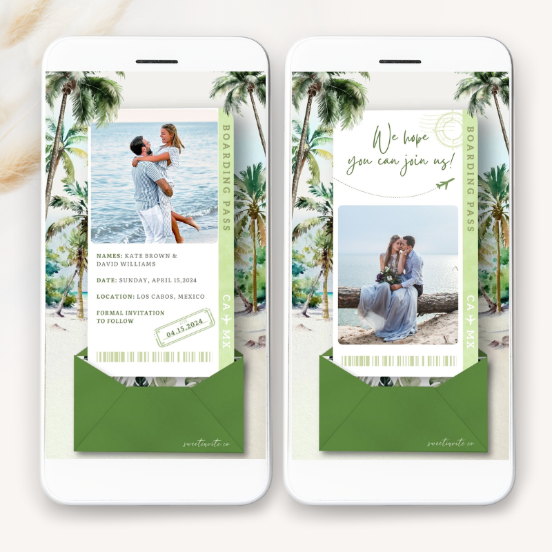 Tropical Save the Date Boarding Pass Wedding Invitation Video