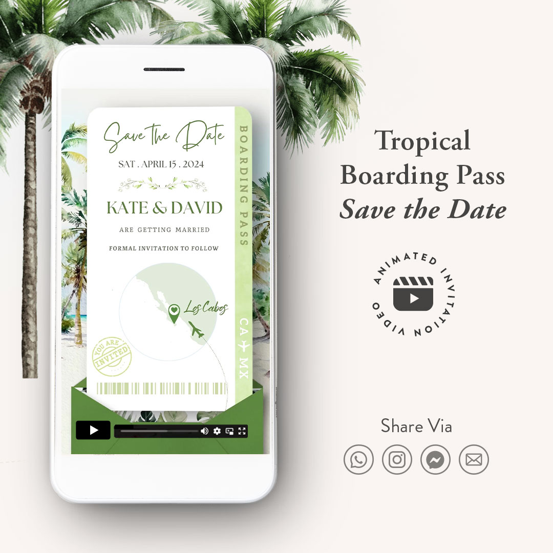 Tropical Save the Date Boarding Pass Wedding Invitation Video