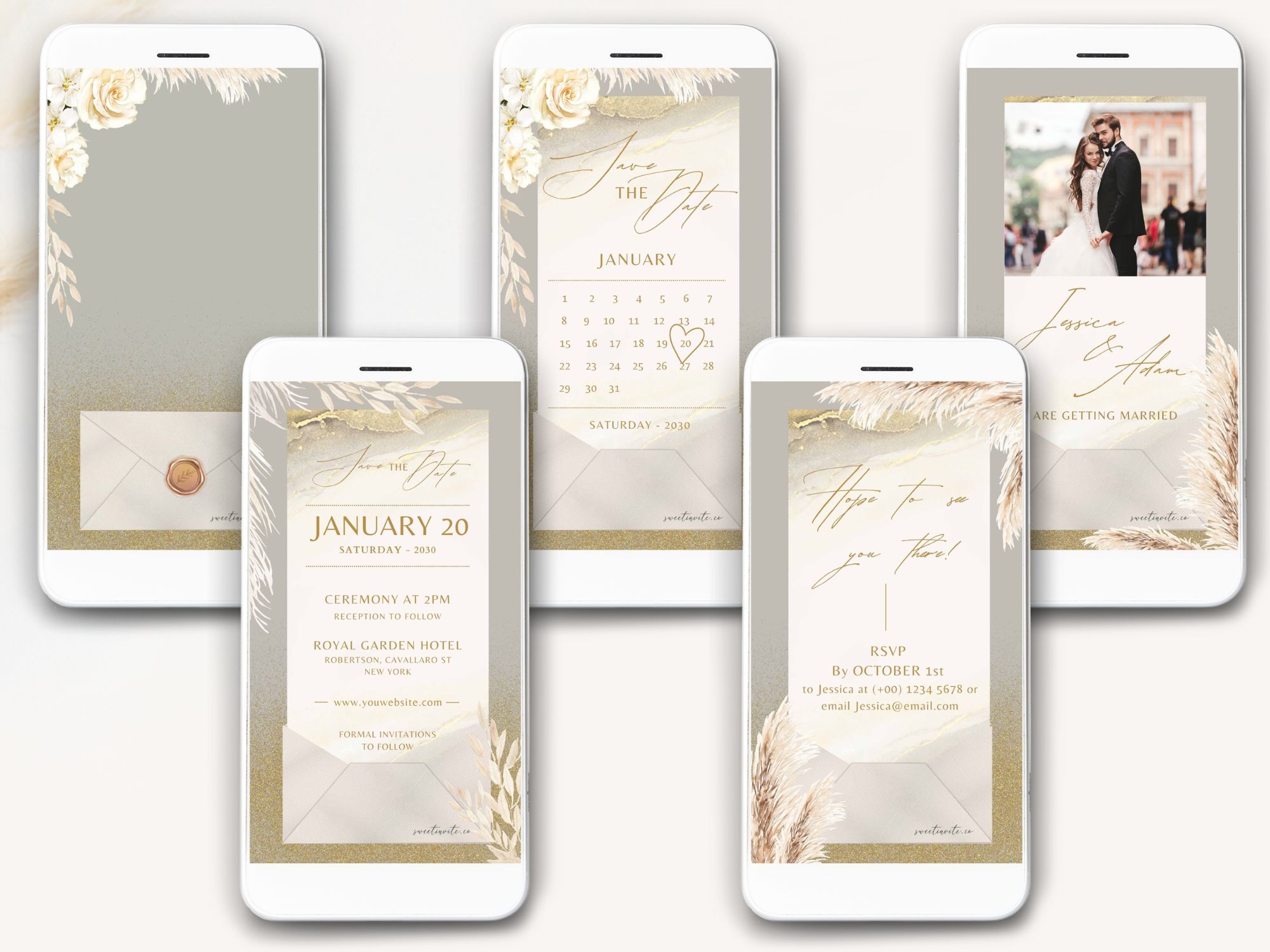 Pampas and Gold Save the Date Invitation Video 