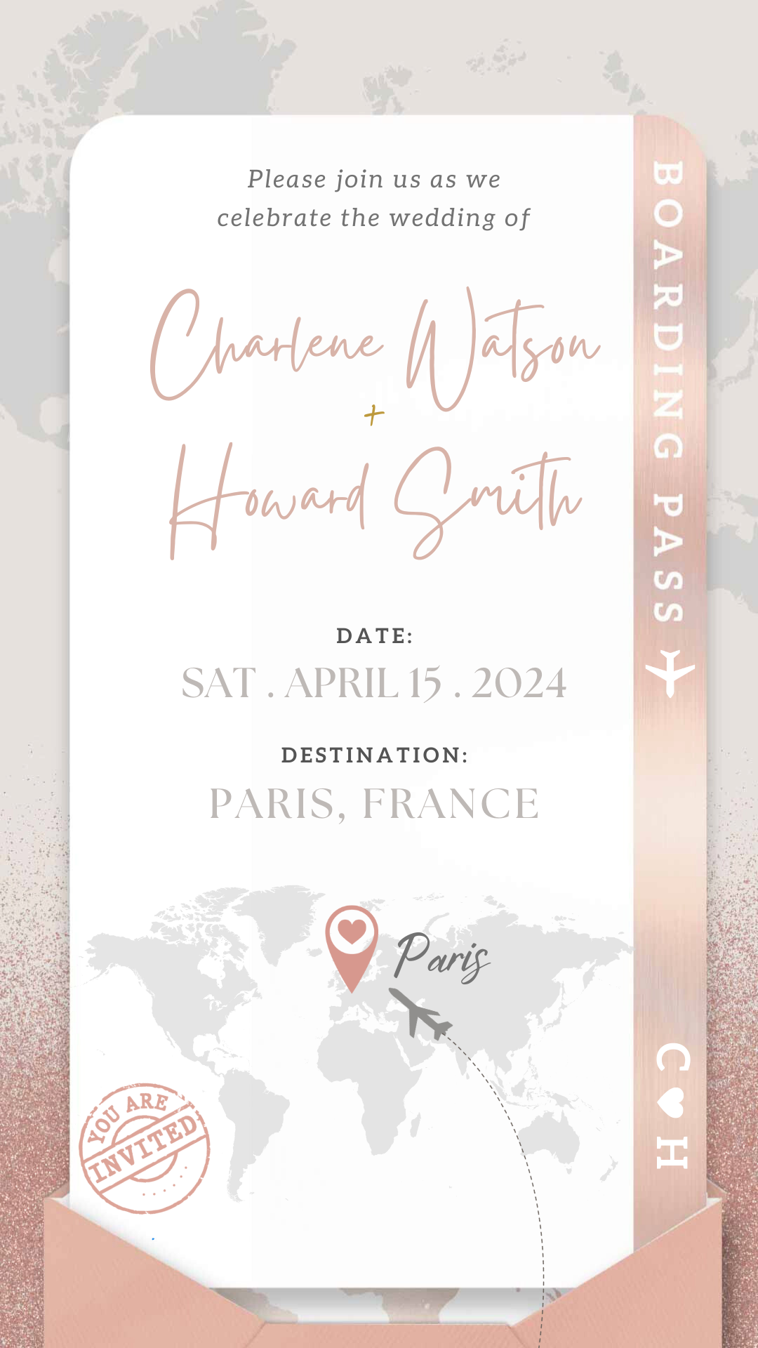 Rose Gold Boarding Pass Wedding Invitation Video
