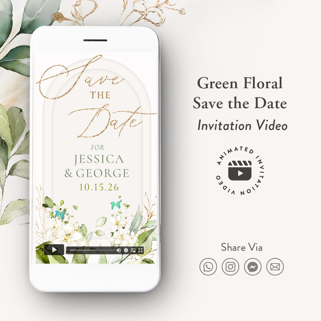 Green Florals Save the Date Wedding Invitation Video