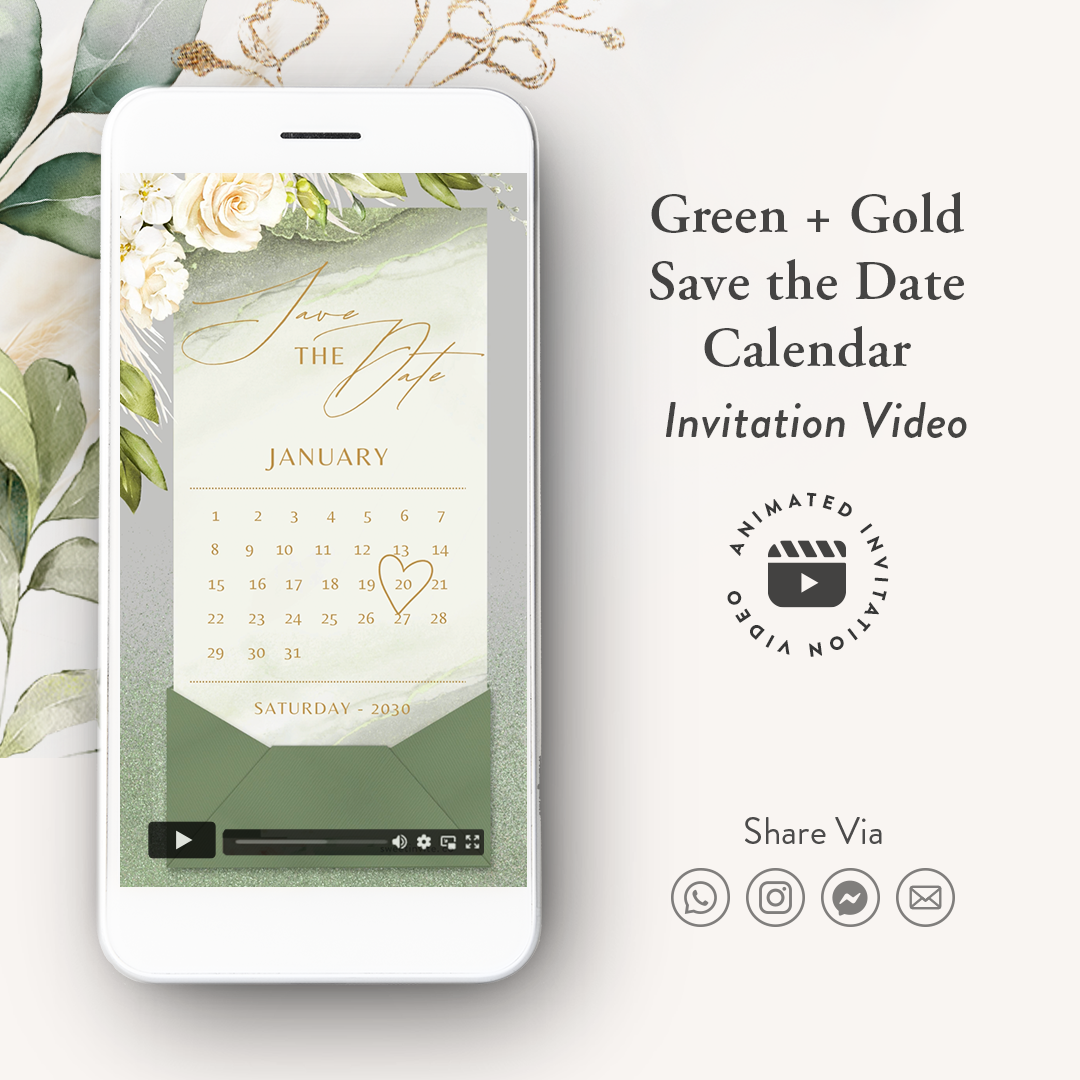 sage green save the date invitation calendar